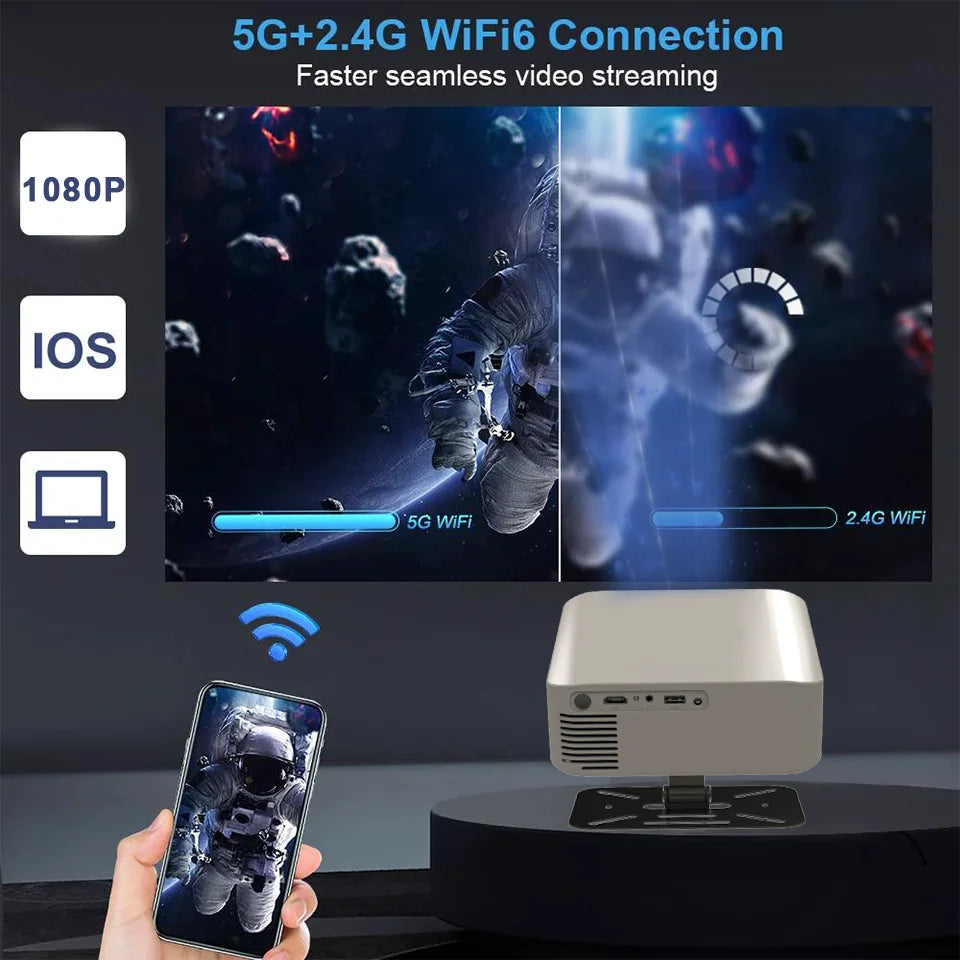 Smart Mini Projector 340ANSI Lumen Portable Projector 4K with WIFI Bluetooth 5.1 1080P Home Movie Theater Outdoor Cinema Beamer