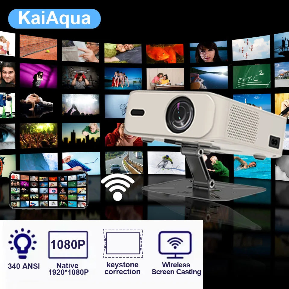 Smart Mini Projector 340ANSI Lumen Portable Projector 4K with WIFI Bluetooth 5.1 1080P Home Movie Theater Outdoor Cinema Beamer